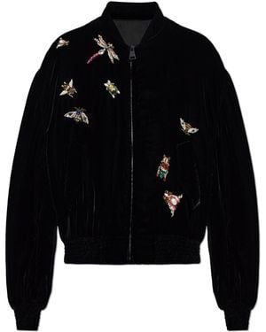Balmain Velvet Bomber Jacket With Appliqués - Black