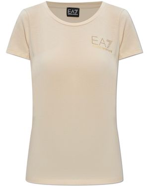 EA7 T-Shirt With Shimmering Sequins - Natural