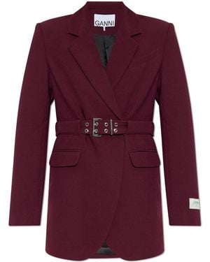 Ganni Blazer With Belt - Purple