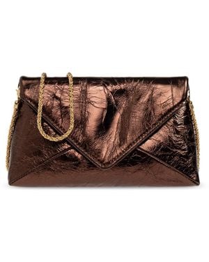Dries Van Noten Leather Bag With Metallic Finish - Brown