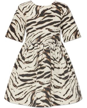 Ganni Denim Dress With Animal Print - White