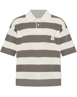 Ami Paris Striped Pattern Polo - Grey
