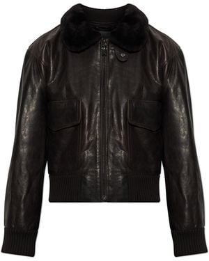 Victoria Beckham Leather Jacket With A Fur Collar - Black