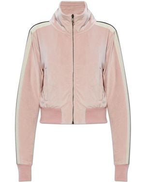 Palm Angels Velvet Sweatshirt With Stand-Up Collar - Pink