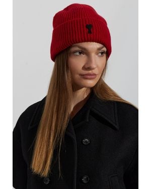 Ami Paris Wool Beanie With Logo - Red