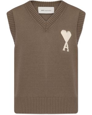 Ami Paris V-Neck Vest - Brown