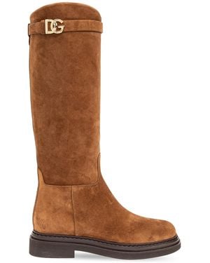 Dolce & Gabbana Knee-High Suede Flat Boots - Brown