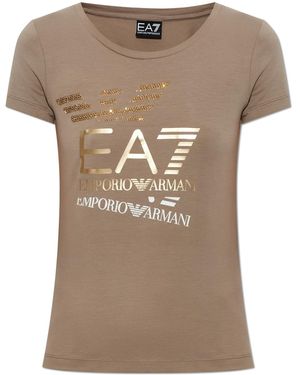 EA7 Printed T-Shirt With Shimmering Sequins - Brown