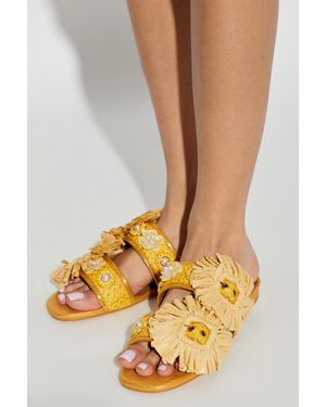 Kurt Geiger "Raffia Buckle" Slides - Orange