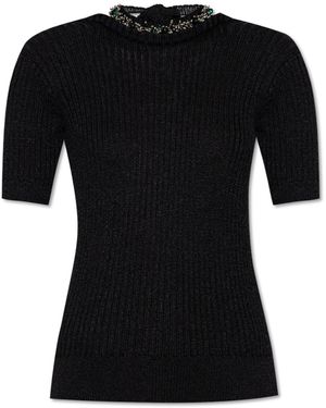 Dries Van Noten Top With Shimmering Appliqués - Black
