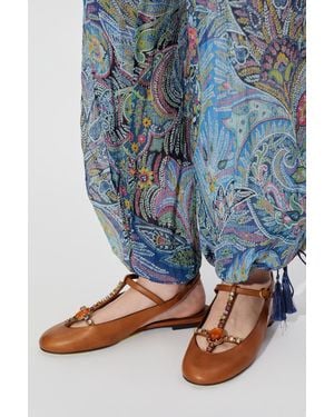 Etro Leather Shoes With Appliqués - Blue
