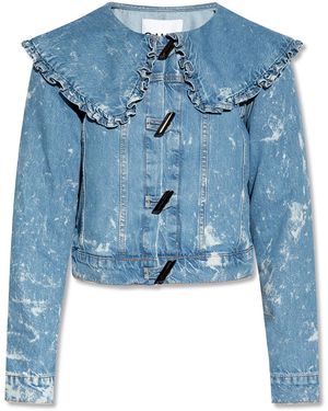 Ganni Denim Jacket With Ruffle Collar - Blue