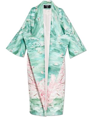 Balmain Long Coat With Floral Motif - Green
