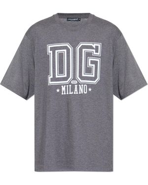 Dolce & Gabbana T-Shirt With A Logo And Velvet Finish - Grey
