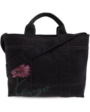 KENZO Denim Bag With Floral Motif - Black