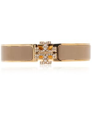 Tory Burch Bracelet With Logo Set With Sparkling Crystals - Brown
