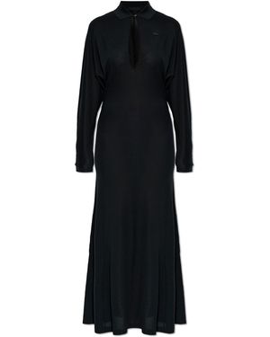 LACOSTE RUNWAY Silk Dress With Logo Patch - Black
