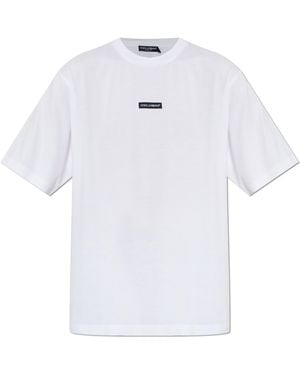 Dolce & Gabbana Cotton T-Shirt With Sewn Logo - White