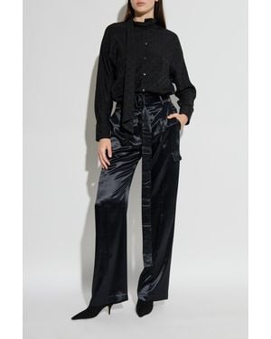 Ferragamo Satin Pants With Belt - Black