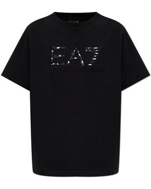 EA7 T-Shirt With Shimmering Sequins - Black