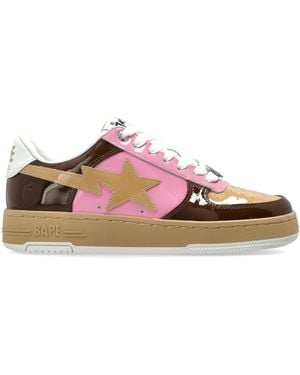 A Bathing Ape Leather Sports Shoes With Logo - Pink