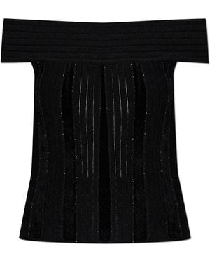 Balmain Top With Shimmering Sequins - Black
