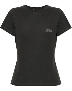 American Vintage T-Shirt With Printed Logo - Black