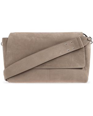 Ami Paris Leather Shoulder Bag With Logo - Grey