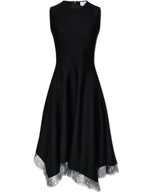 McQueen Asymmetrical Dress With Lace Trim - Black