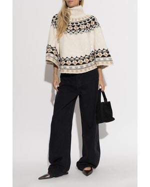 Munthe Patterned Poncho 'Verst' - White