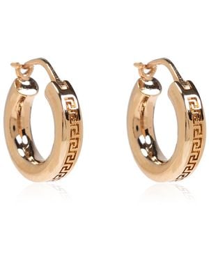 Versace Round Earrings With Greek Pattern - Metallic