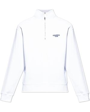DSquared² Sweatshirt With A Stand-Up Collar - White