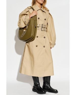 Ganni Cotton Trench Coat With Belt - Natural