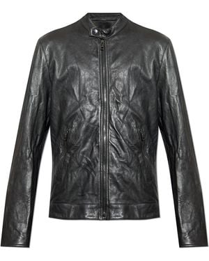 Dolce & Gabbana Leather Jacket With Stand-Up Collar - Black
