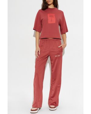 Palm Angels Cotton T-Shirt With Print - Red