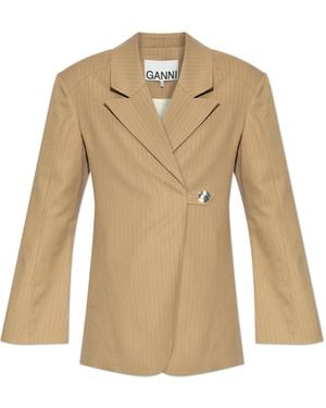 Ganni Blazer With Striped Pattern - Natural