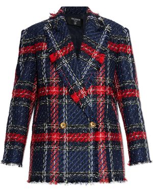 Balmain Tweed Blazer With Lurex Thread - Red