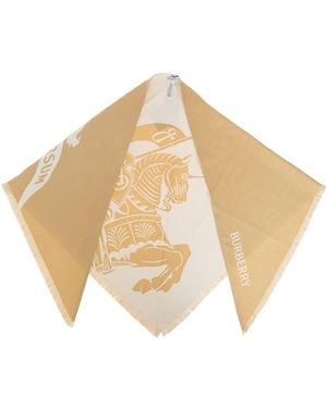 Burberry Wool Scarf With Logo - Natural