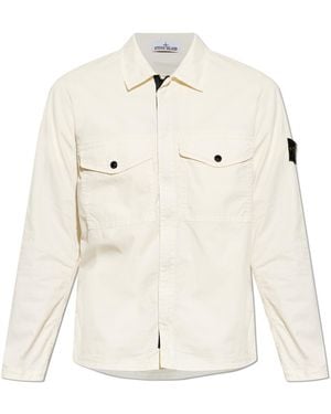 Stone Island Jacket With Logo Patch - Natural