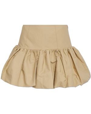 Ganni Short Skirt With Ruching - Natural