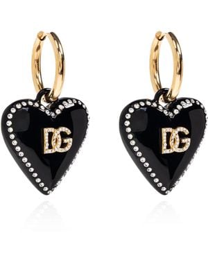 Dolce & Gabbana Earrings With Heart-Shaped Pendants - Black