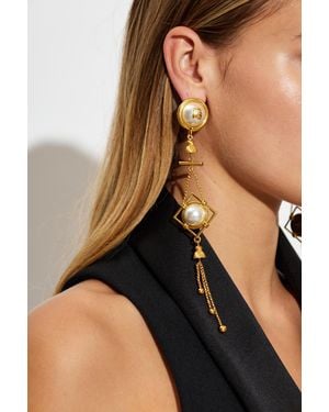 Balmain Long Earrings With Glass Pearls - Black