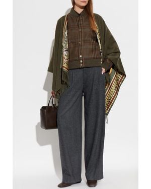 Ferragamo Cashmere Poncho With Fringes - Green