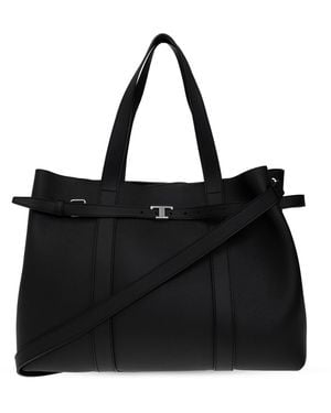 Tod's Leather Tote Bag With Logo - Black