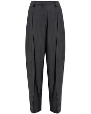 Ganni Pinstripe Straight-Leg Trousers - Black