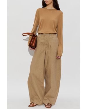 Versace Sweater With Embroidered Logo - Natural