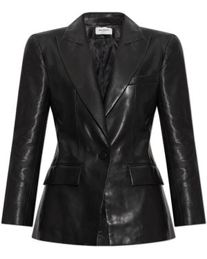 Balmain Leather Blazer With A Single Vent - Black