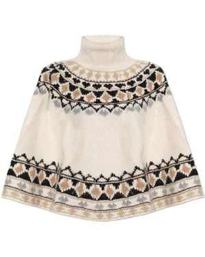 Munthe Patterned Poncho 'Verst' - Natural