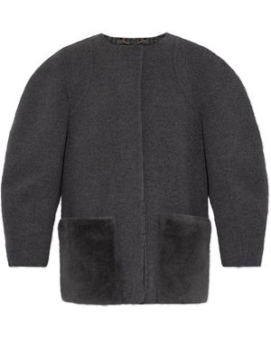 Fendi Wool Jacket With Fur Pockets - Grey