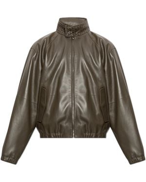 Bottega Veneta Leather Jacket With Stand-Up Collar - Brown